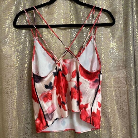Victoria’s Secret red rose floral silky strappy camisole top, size S - Picture 2 of 5